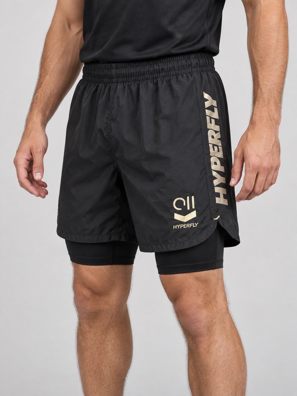 Hyperfly Black Gold 2-in-1 Lined Training Shorts Size 32